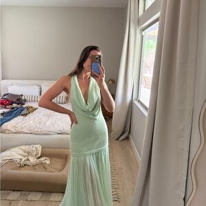 Elegant Mint Green Halter Dress